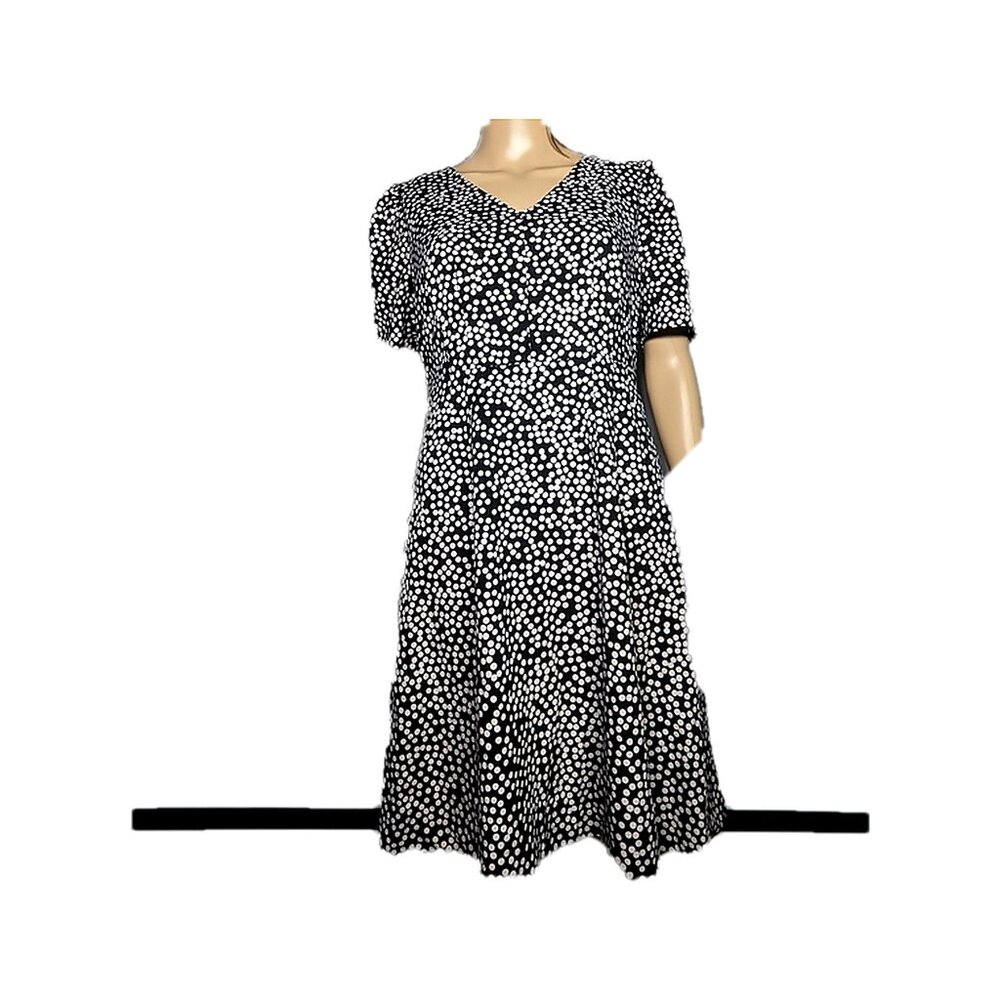 NEW Lark & Ro Lark Womens Short-Sleeve Fit & Flare Dress Sz 8 black polka dot